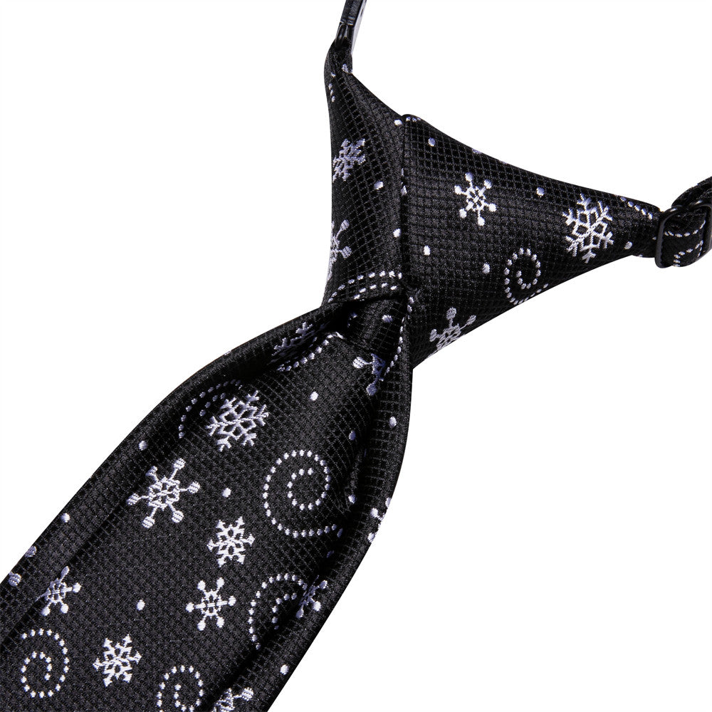 Hi-Tie Kids Christmas Tie Black Silver Pre-Tied Adjustable Tie Pocket Square Set