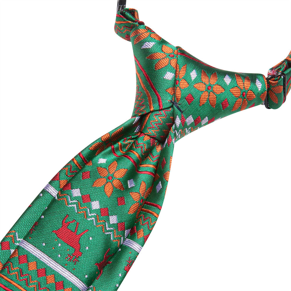 Hi-Tie Green Christmas Kids Pre-Tied Adjustable Tie Pocket Square Set