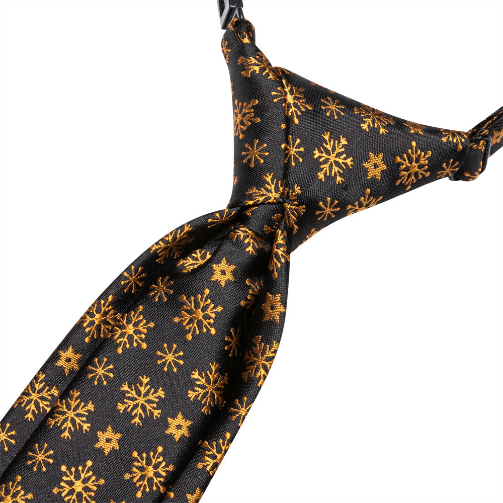 Hi-Tie Kids Christmas Tie Black Gold Snow Pre-Tied Adjustable Tie Pocket Square Set