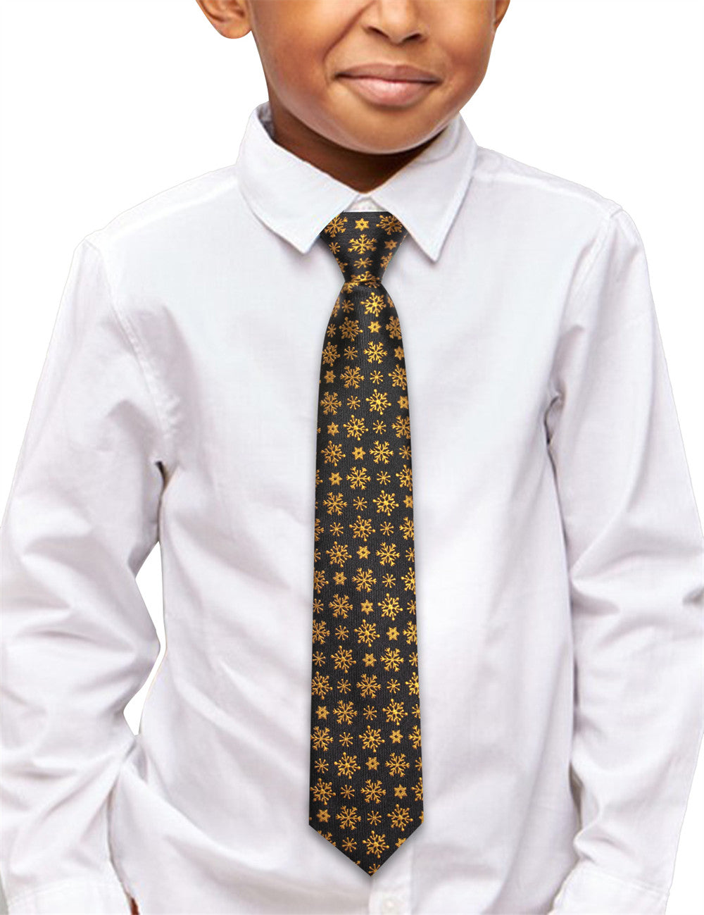 Hi-Tie Kids Christmas Tie Black Gold Snow Pre-Tied Adjustable Tie Pocket Square Set