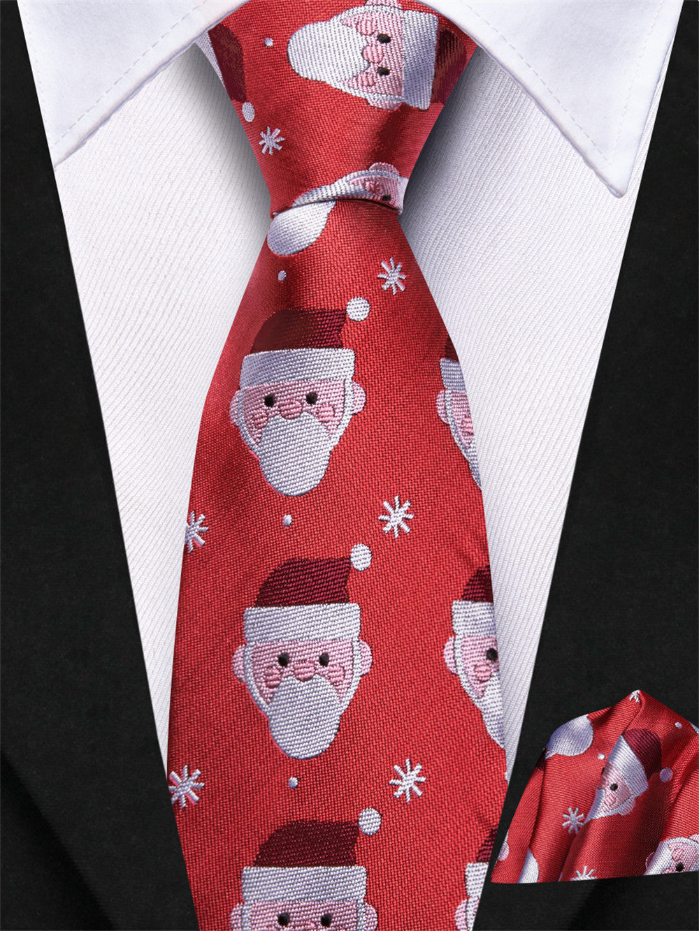 Hi-Tie Red Christmas Santa Claus Kids Pre-Tied Adjustable Tie Pocket Square Set