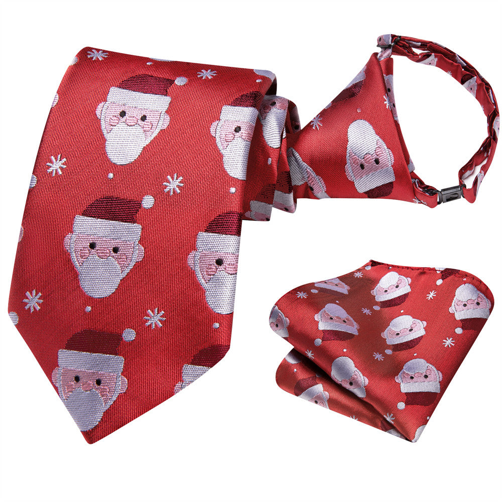 Hi-Tie Red Christmas Santa Claus Kids Pre-Tied Adjustable Tie Pocket Square Set