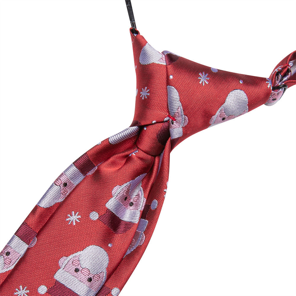 Hi-Tie Red Christmas Santa Claus Kids Pre-Tied Adjustable Tie Pocket Square Set