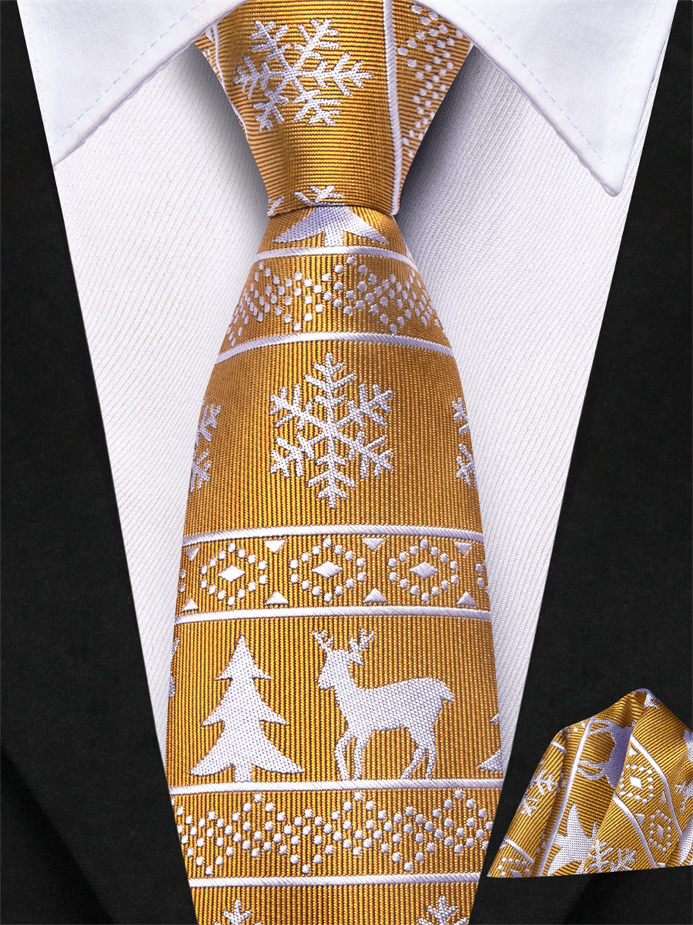 Hi-Tie Yellow Christmas Kids Pre-Tied Adjustable Tie Pocket Square Set