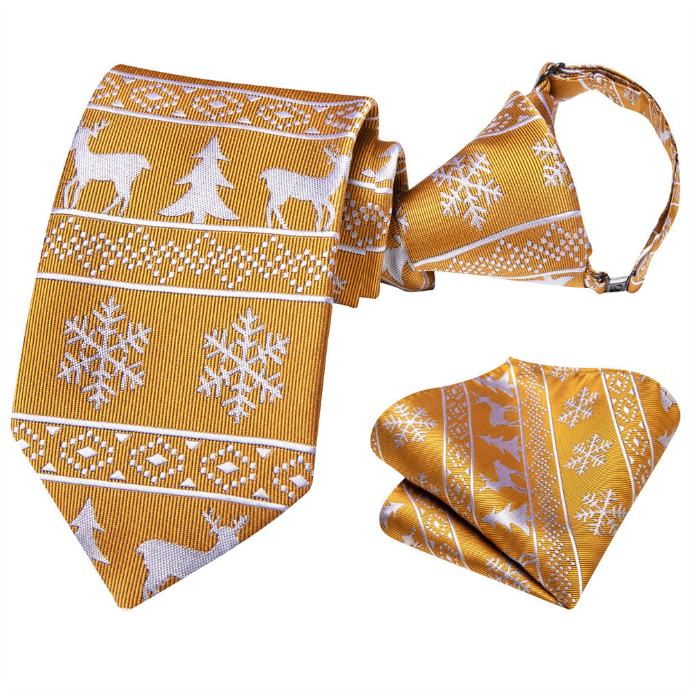 Hi-Tie Yellow Christmas Kids Pre-Tied Adjustable Tie Pocket Square Set