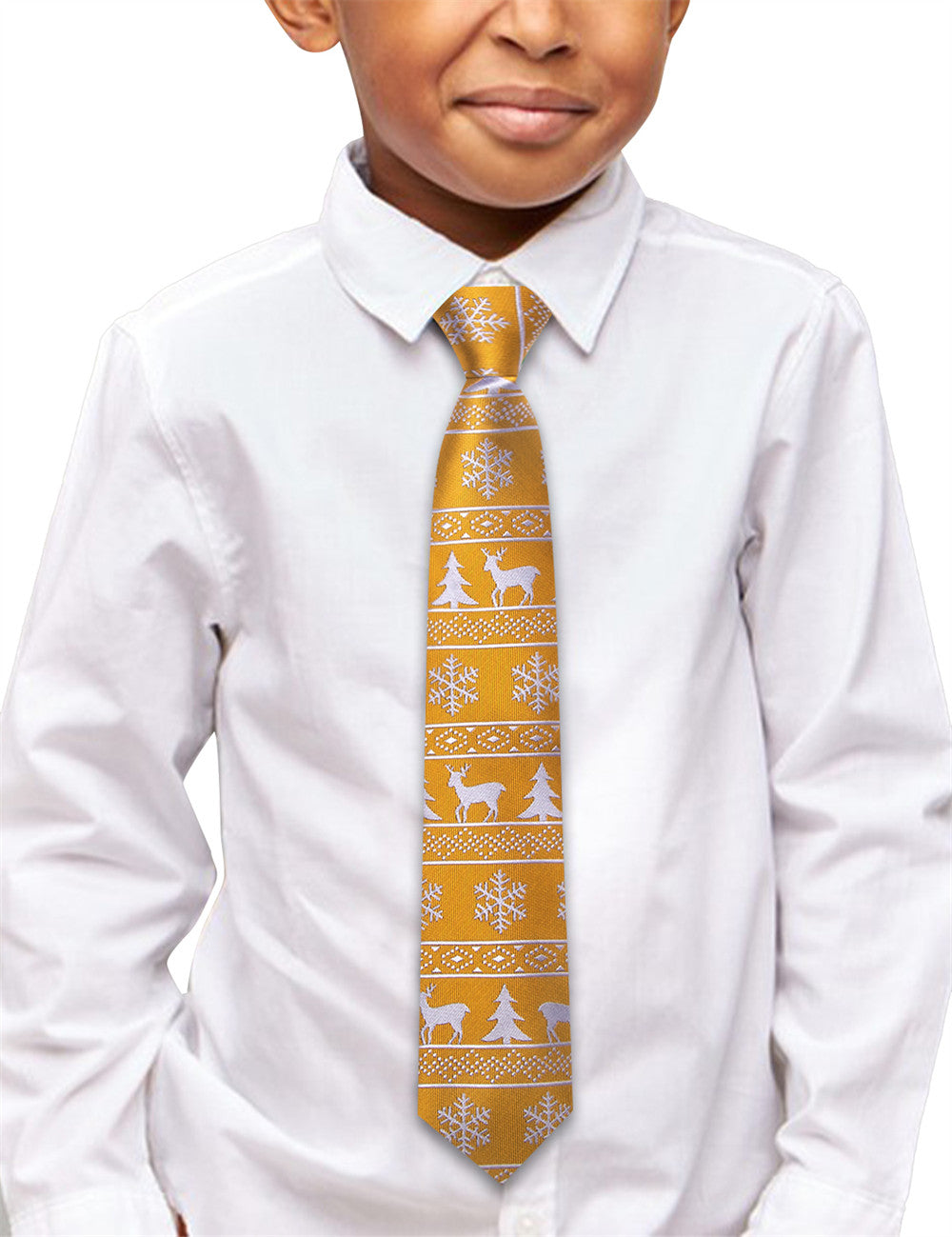 Hi-Tie Yellow Christmas Kids Pre-Tied Adjustable Tie Pocket Square Set