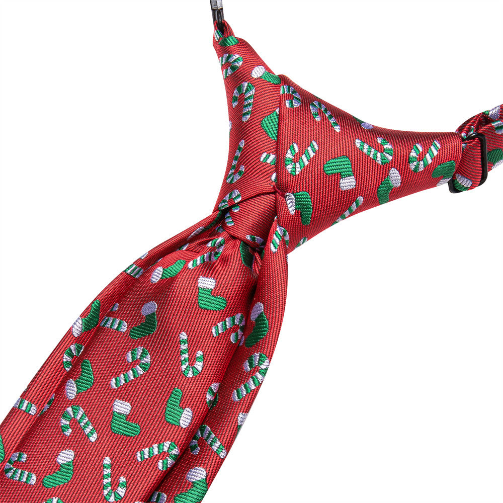 Hi-Tie Red Candy Cane Christmas Kids Pre-Tied Adjustable Tie Pocket Square Set