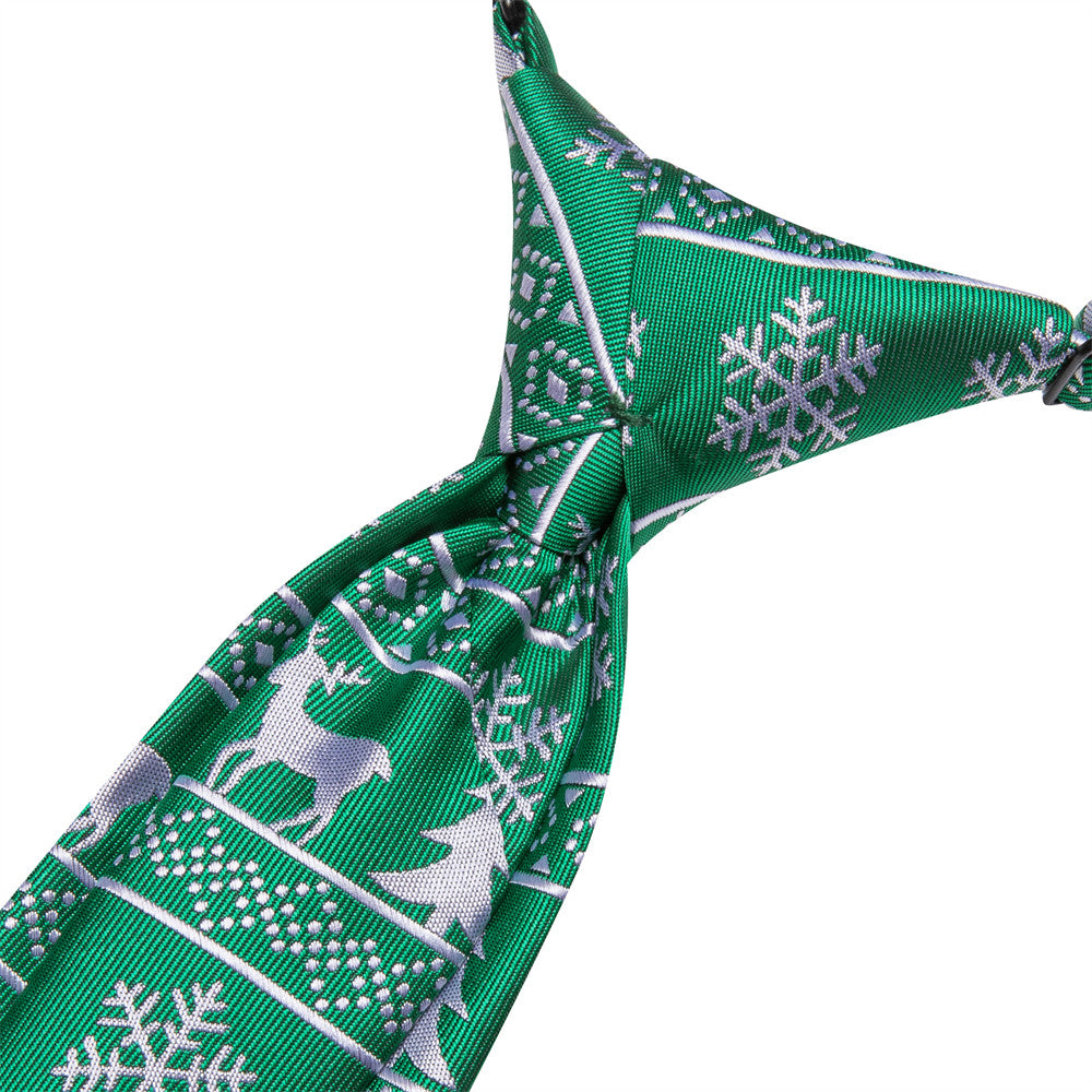 Hi-Tie Green Christmas Kids Pre-Tied Adjustable Tie Pocket Square Set