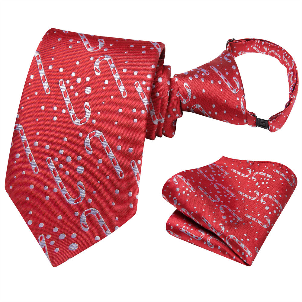 Hi-Tie Red Candy Cane Christmas Kids Pre-Tied Adjustable Tie Pocket Square Set