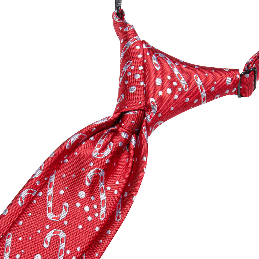 Hi-Tie Red Candy Cane Christmas Kids Pre-Tied Adjustable Tie Pocket Square Set