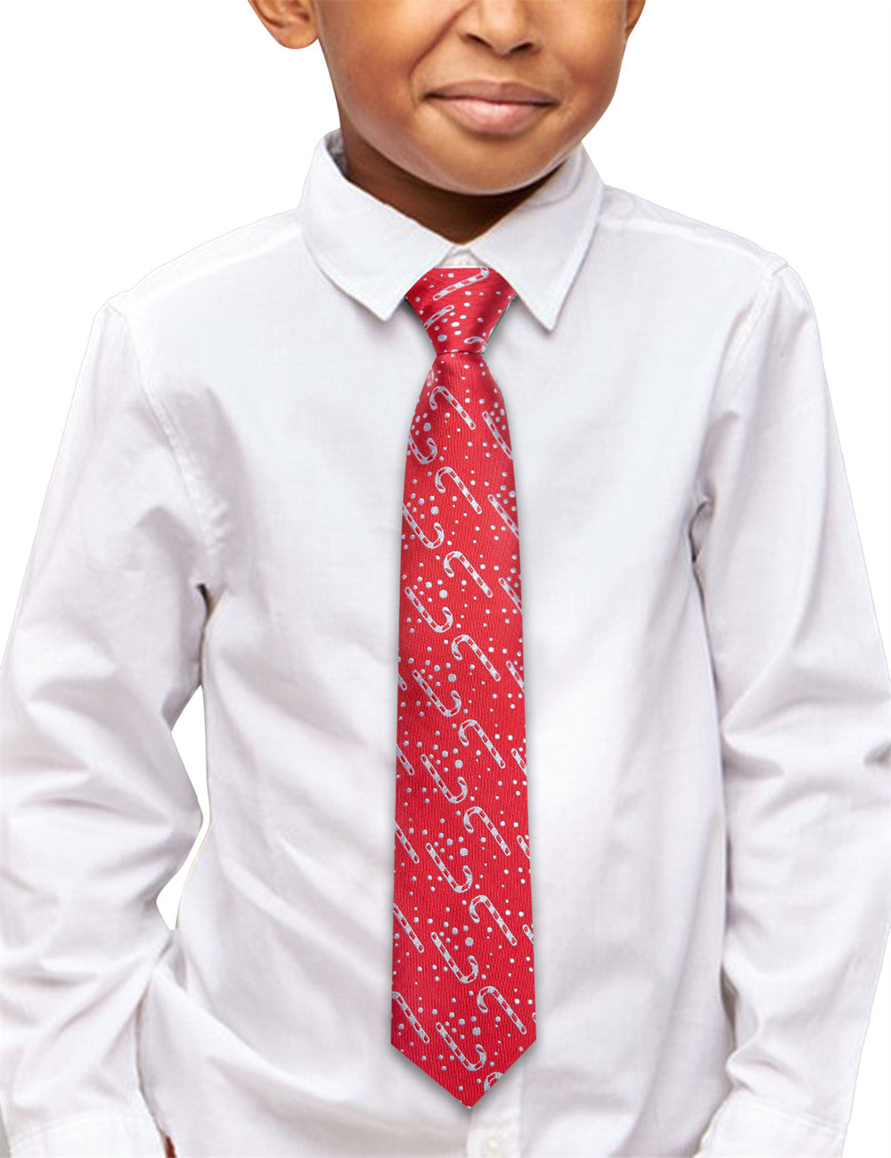 Hi-Tie Red Candy Cane Christmas Kids Pre-Tied Adjustable Tie Pocket Square Set