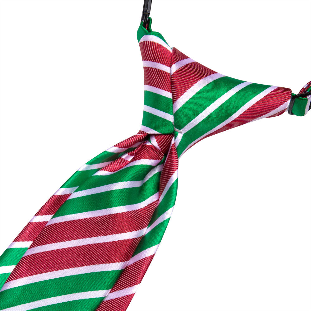 Hi-Tie Green Red Striped Christmas Kids Pre-Tied Adjustable Tie Pocket Square Set