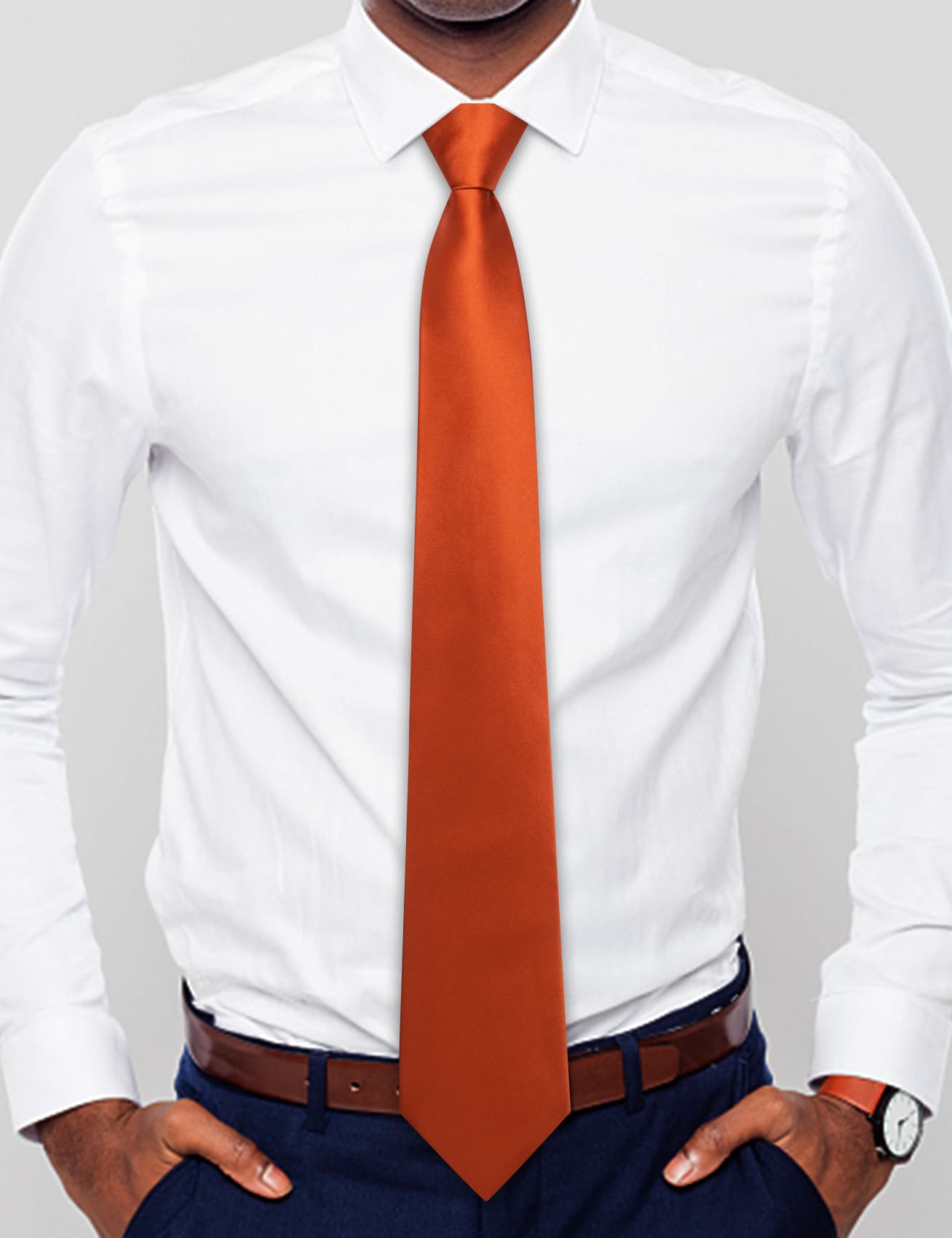  Easy to Wear Necktie Men's Orange Solid Tie Hanky Cufflinks Set