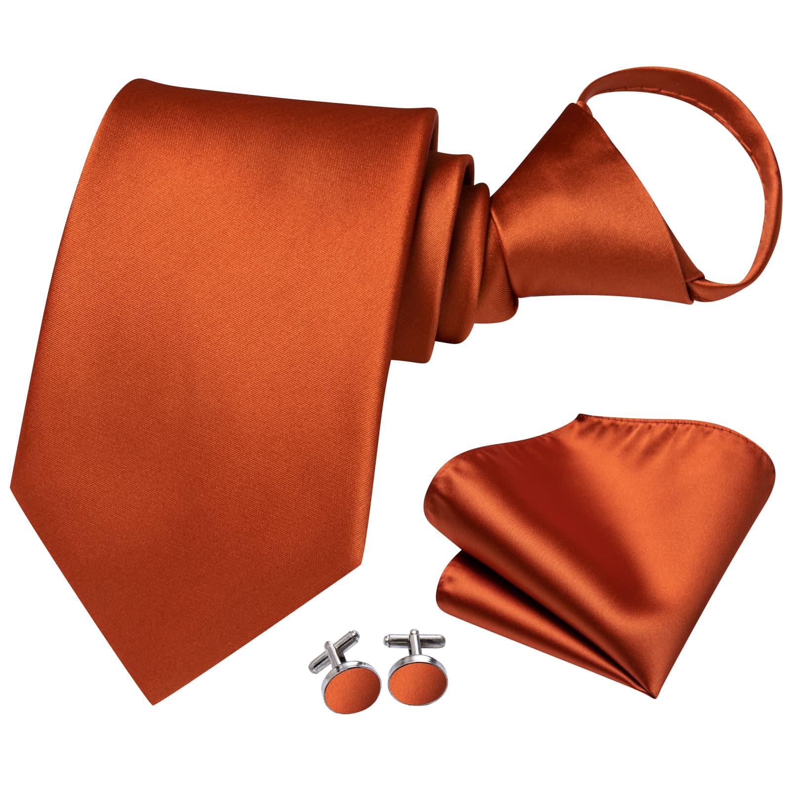  Easy to Wear Necktie Men's Orange Solid Tie Hanky Cufflinks Set