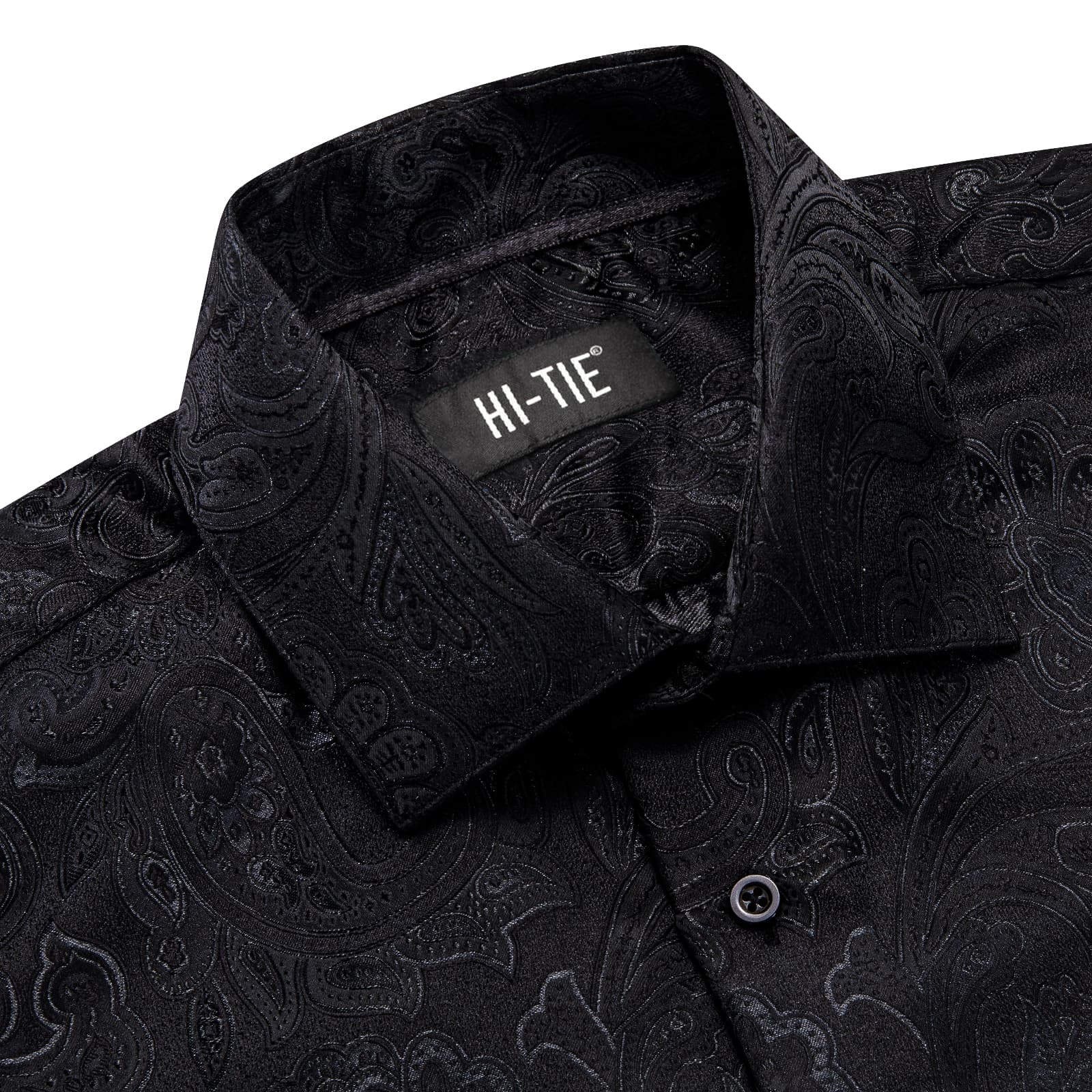 Paisley Jacquard Men Shirt Long Sleeve Black Shirt for Business