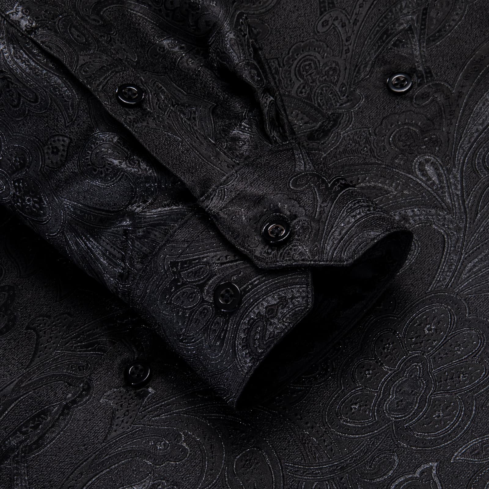 Paisley Jacquard Men Shirt Long Sleeve Black Shirt for Business