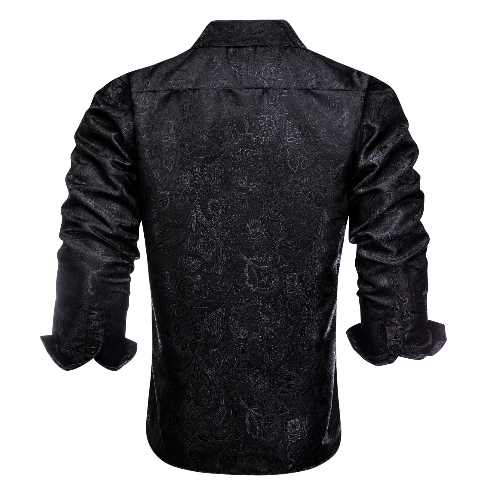 Paisley Jacquard Men Shirt Long Sleeve Black Shirt for Business