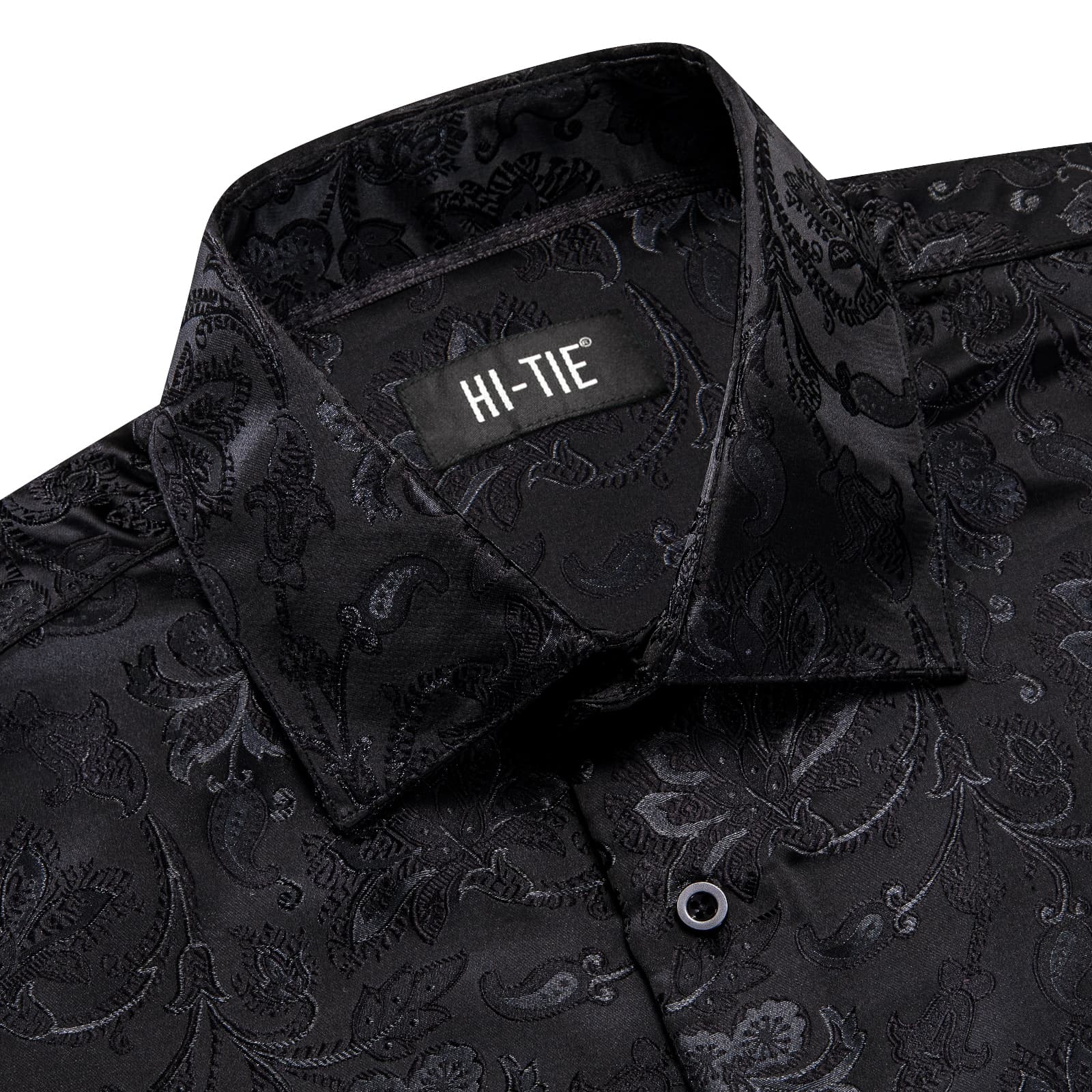 Black Floral Top Jacquard Men's Long Sleeve Shirt for Business