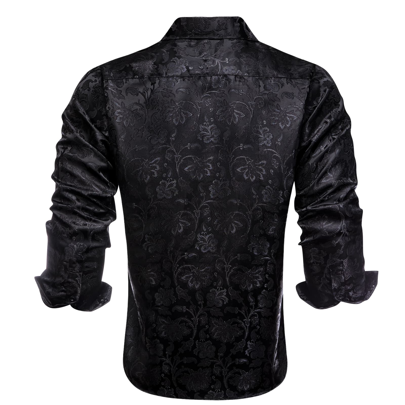 Black Floral Top Jacquard Men's Long Sleeve Shirt for Business