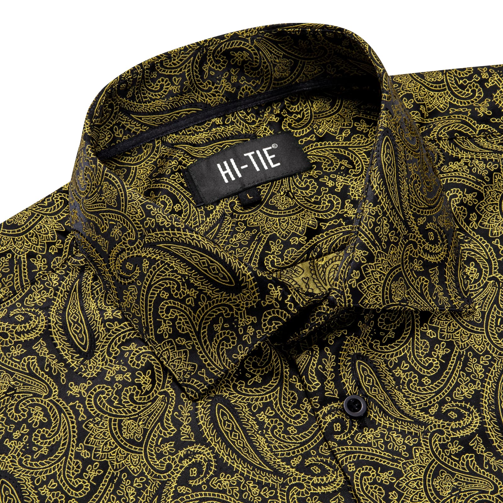 Gold Black Shirt Jacquard Paisley Top Men's Long Sleeve Shirt