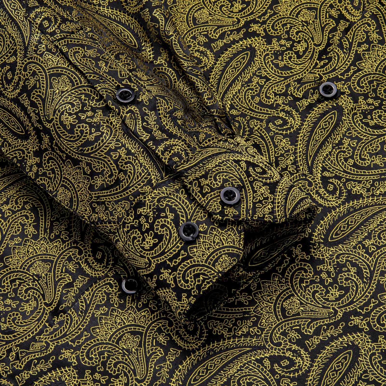 Gold Black Shirt Jacquard Paisley Top Men's Long Sleeve Shirt