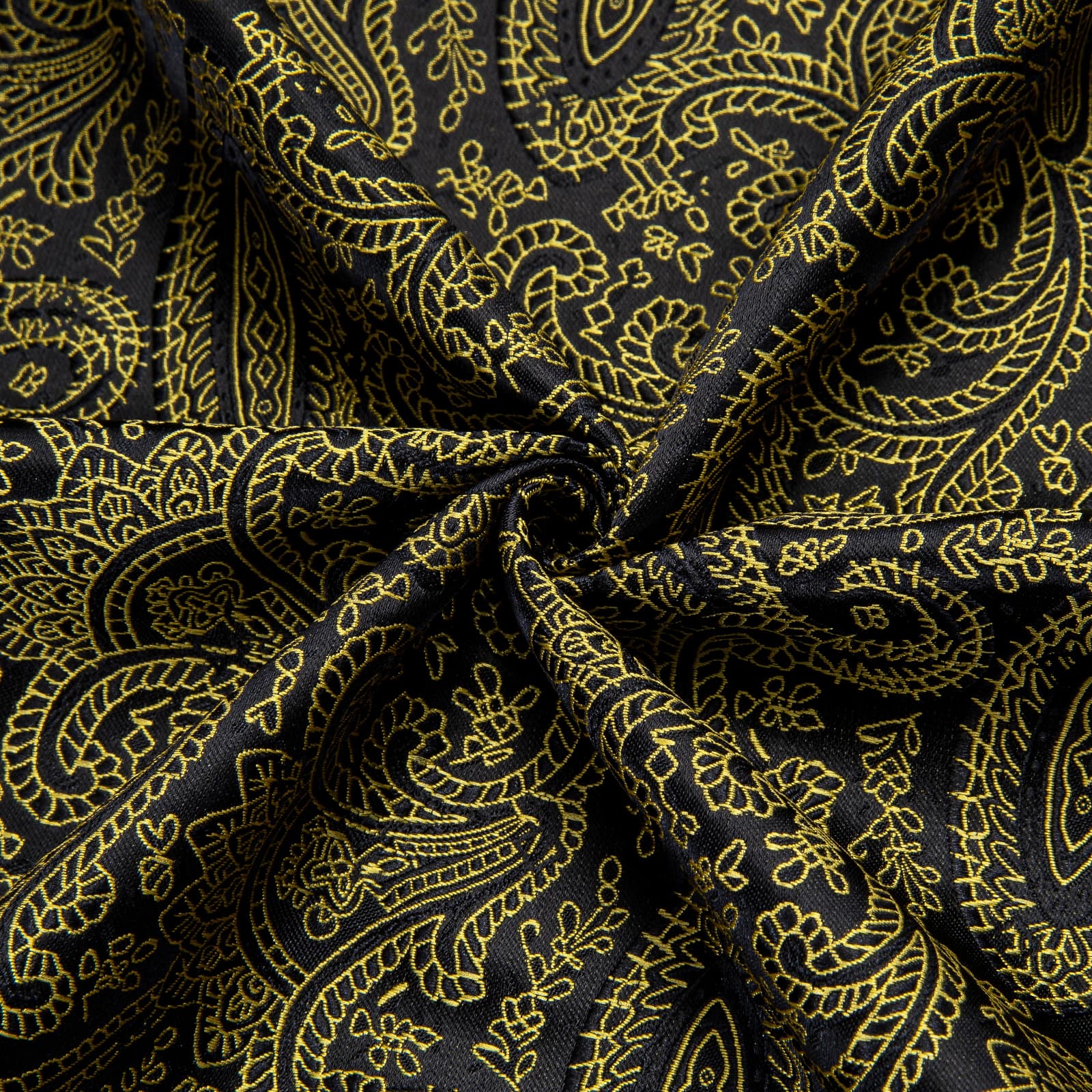 Gold Black Shirt Jacquard Paisley Top Men's Long Sleeve Shirt