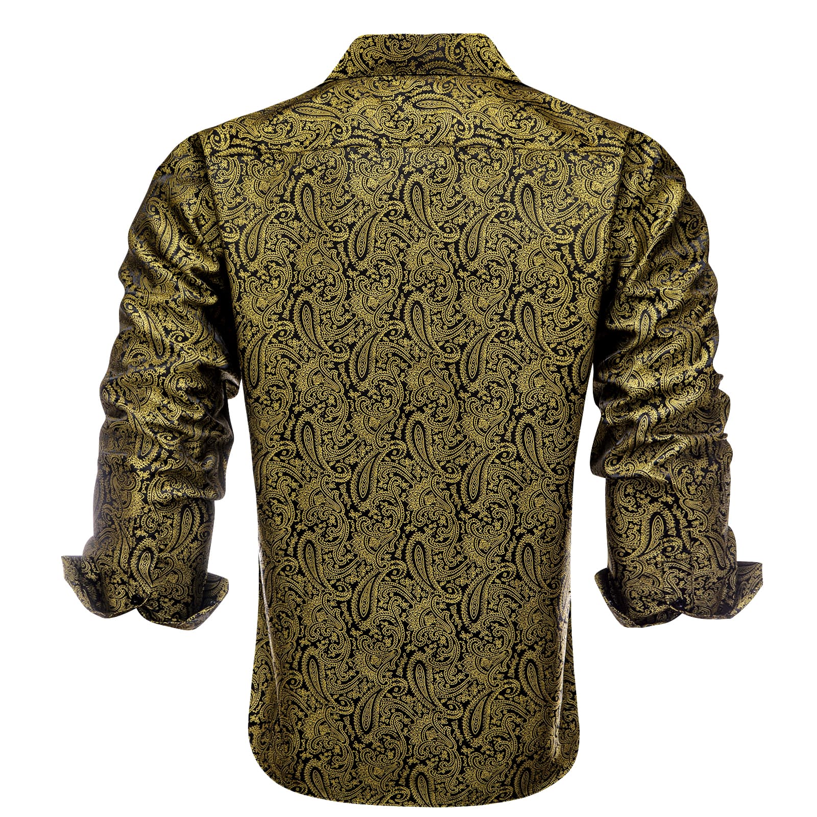 Gold Black Shirt Jacquard Paisley Top Men's Long Sleeve Shirt