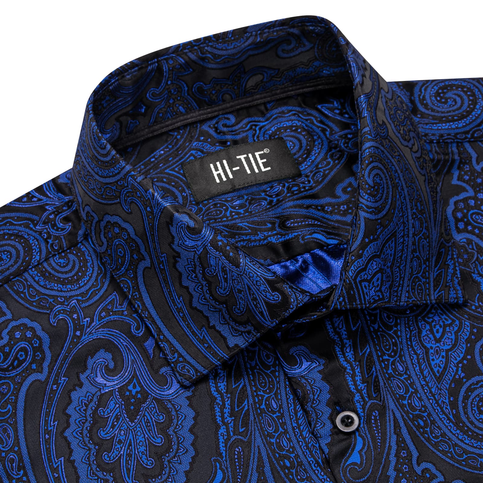  Blue Black Shirt Jacquard Paisley Top Men's Long Sleeve Shirt