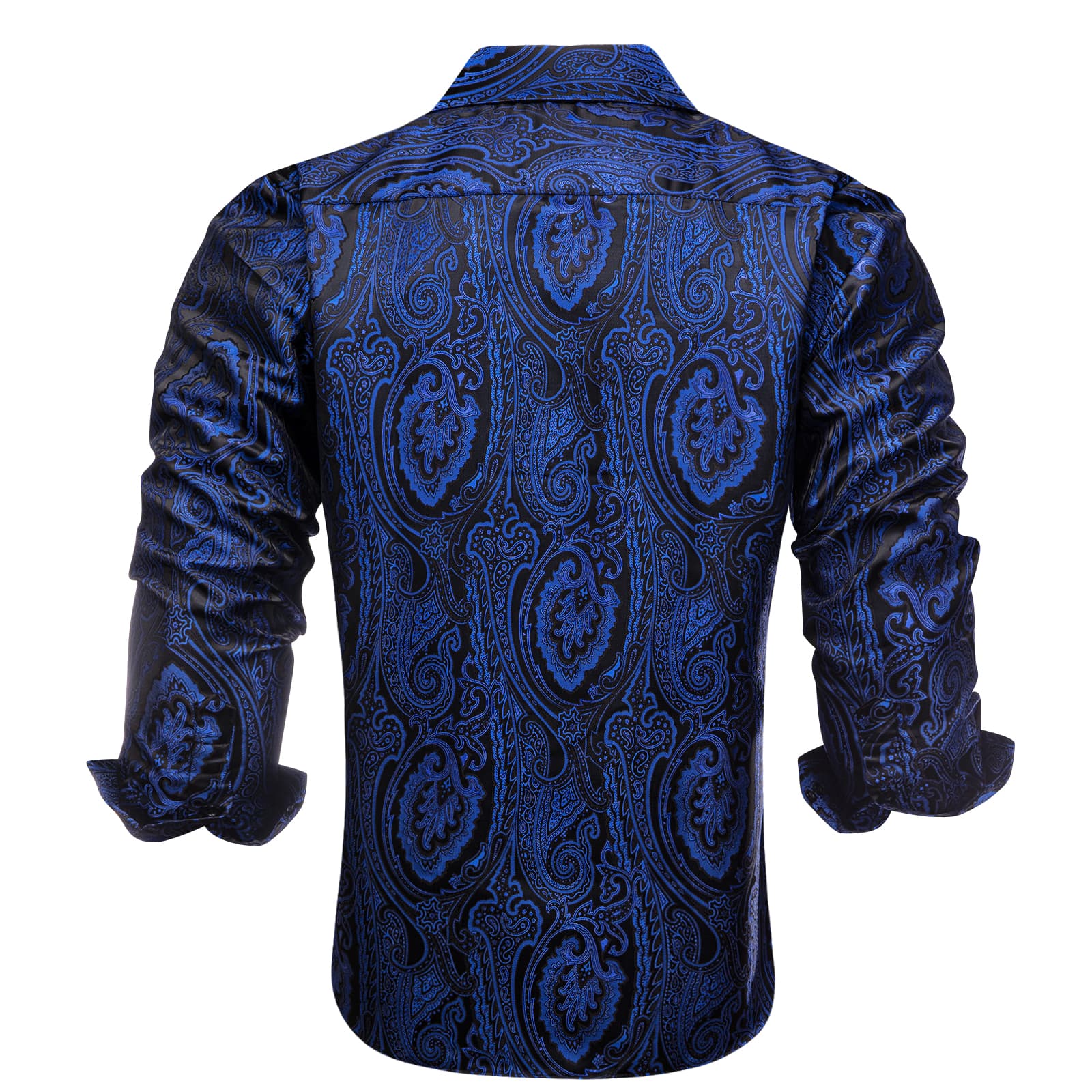  Blue Black Shirt Jacquard Paisley Top Men's Long Sleeve Shirt