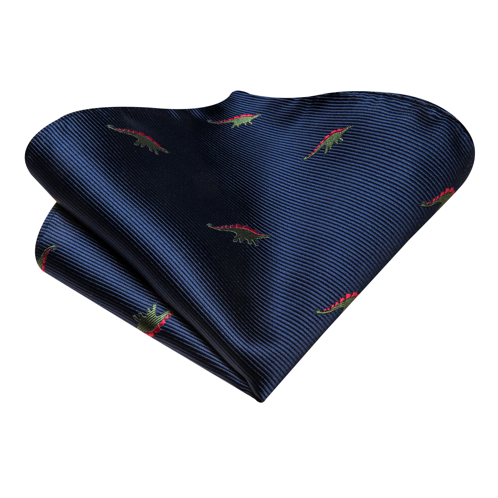 Hi-Tie Dark Blue Novelty Dinosaur Pattern Silk Mens Tie Pocket Square Cufflinks Set