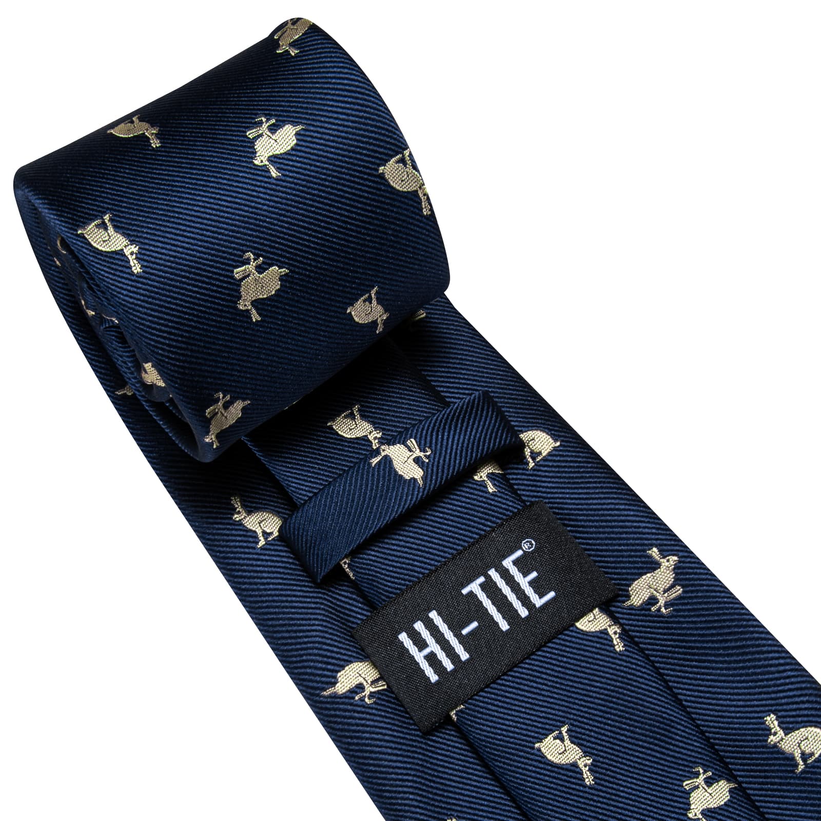 Hi-Tie Deep Blue Novelty Rabbits Pattern Silk Mens Tie Pocket Square Cufflinks Set