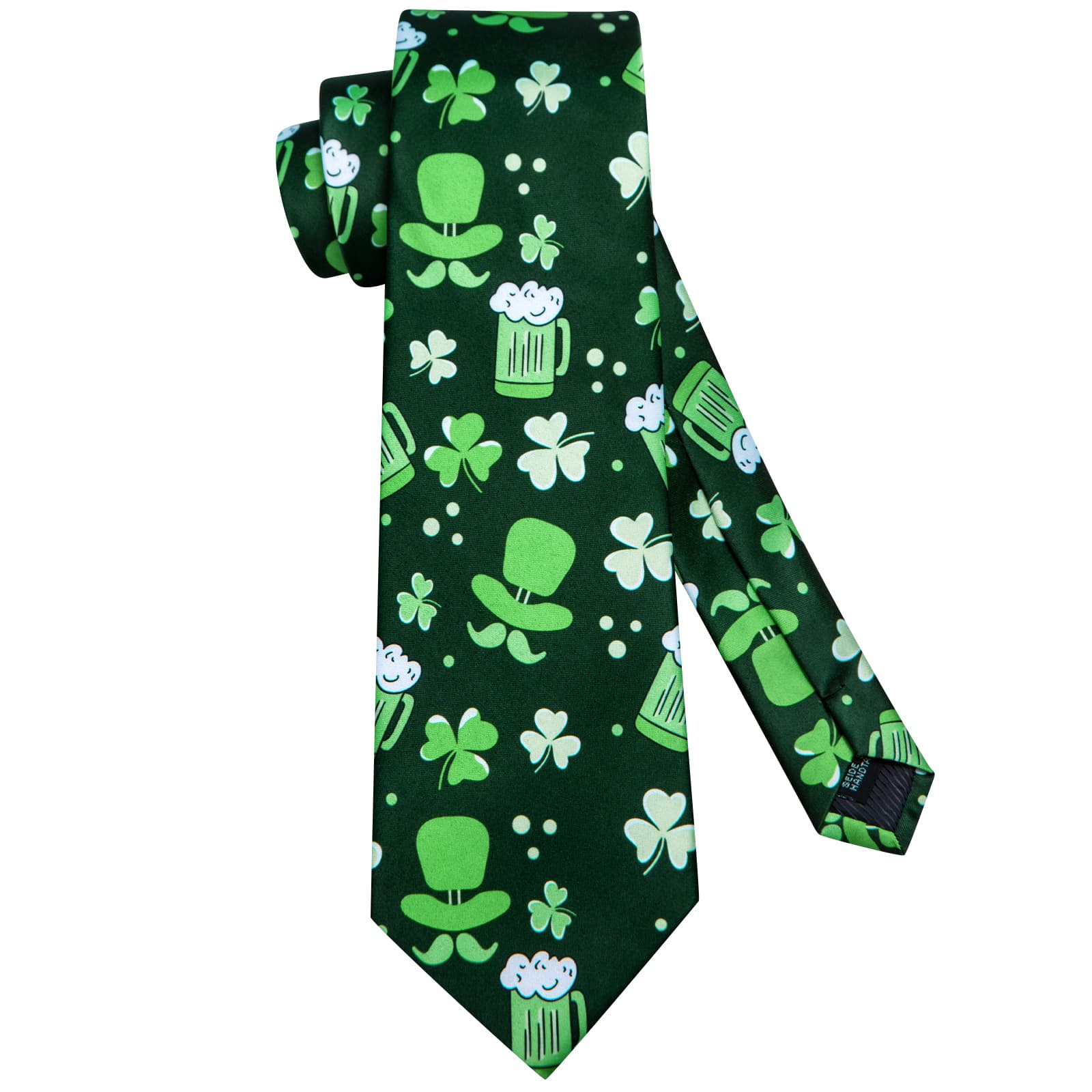 Hi-Tie Green Fun Novelty Pattern Silk Mens Tie Pocket Square Cufflinks Set