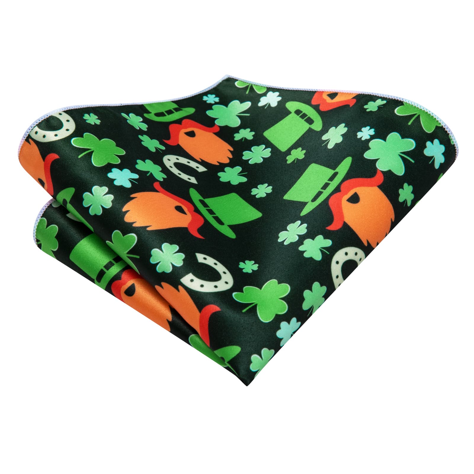 Hi-Tie Green Fun Novelty Green Hat Pattern Silk Mens Tie Handkerchief Cufflinks Set