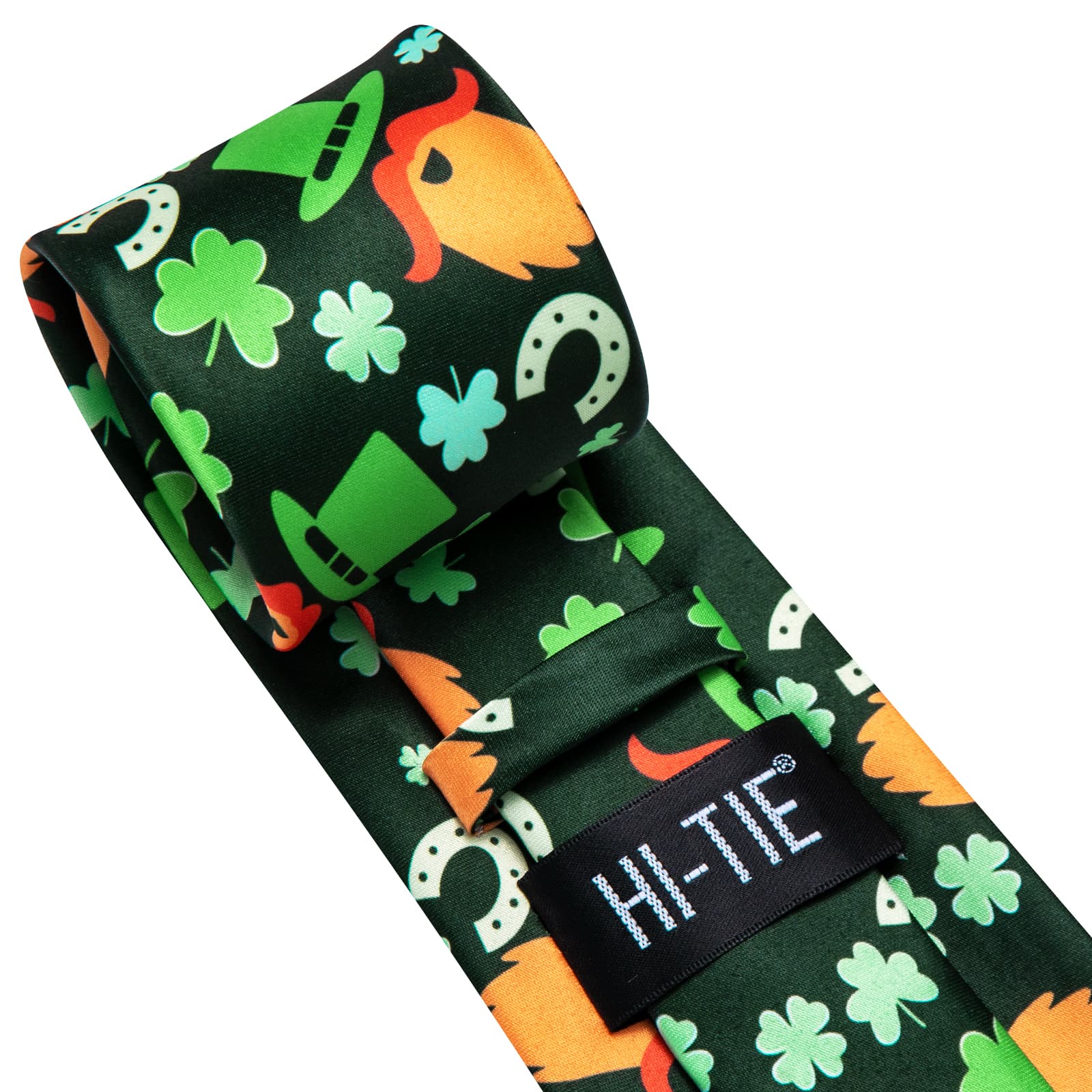 Hi-Tie Green Fun Novelty Green Hat Pattern Silk Mens Tie Handkerchief Cufflinks Set