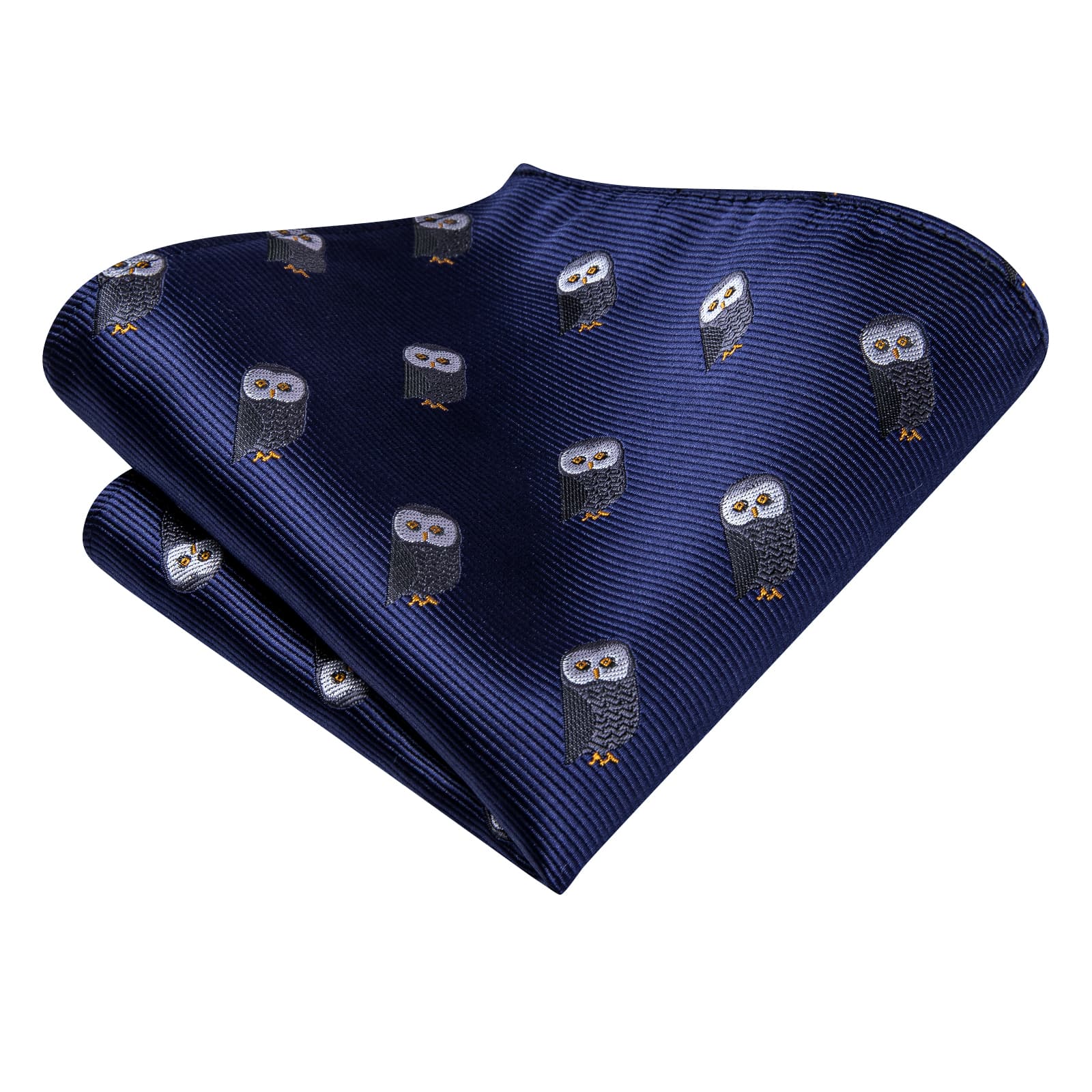 Hi-Tie Deep Blue Novelty Owl Pattern Silk Mens Tie Handkerchief Cufflinks Set