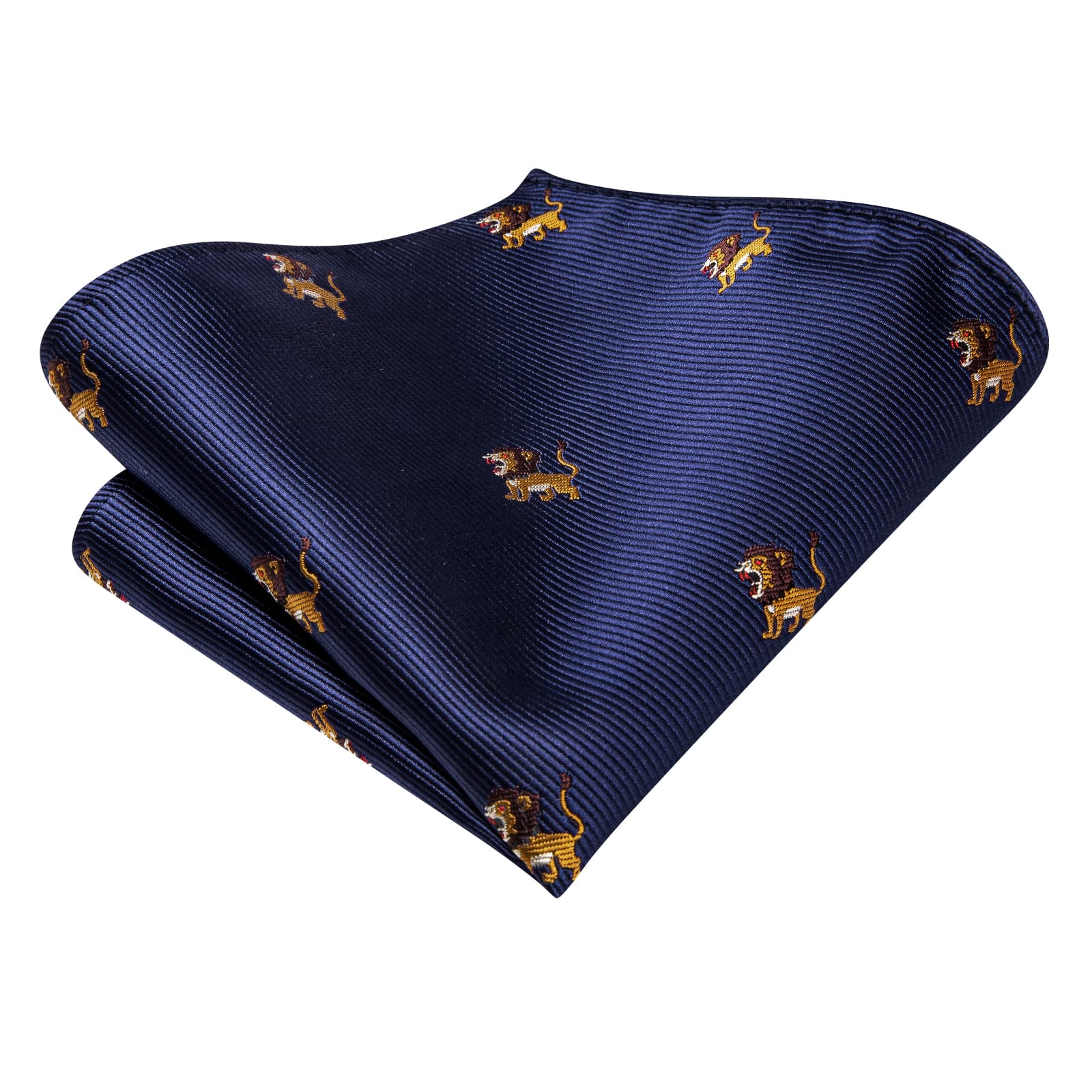 Hi-Tie Navy Blue Novelty Lions Pattern Silk Mens Tie Handkerchief Cufflinks Set