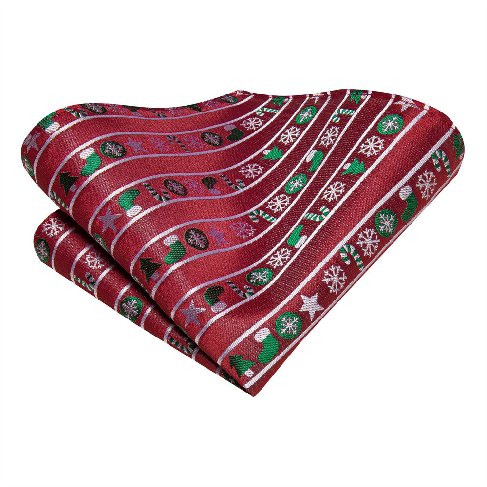 Hi-Tie Red Striped Christmas Tie Pocket Square Cufflinks Set