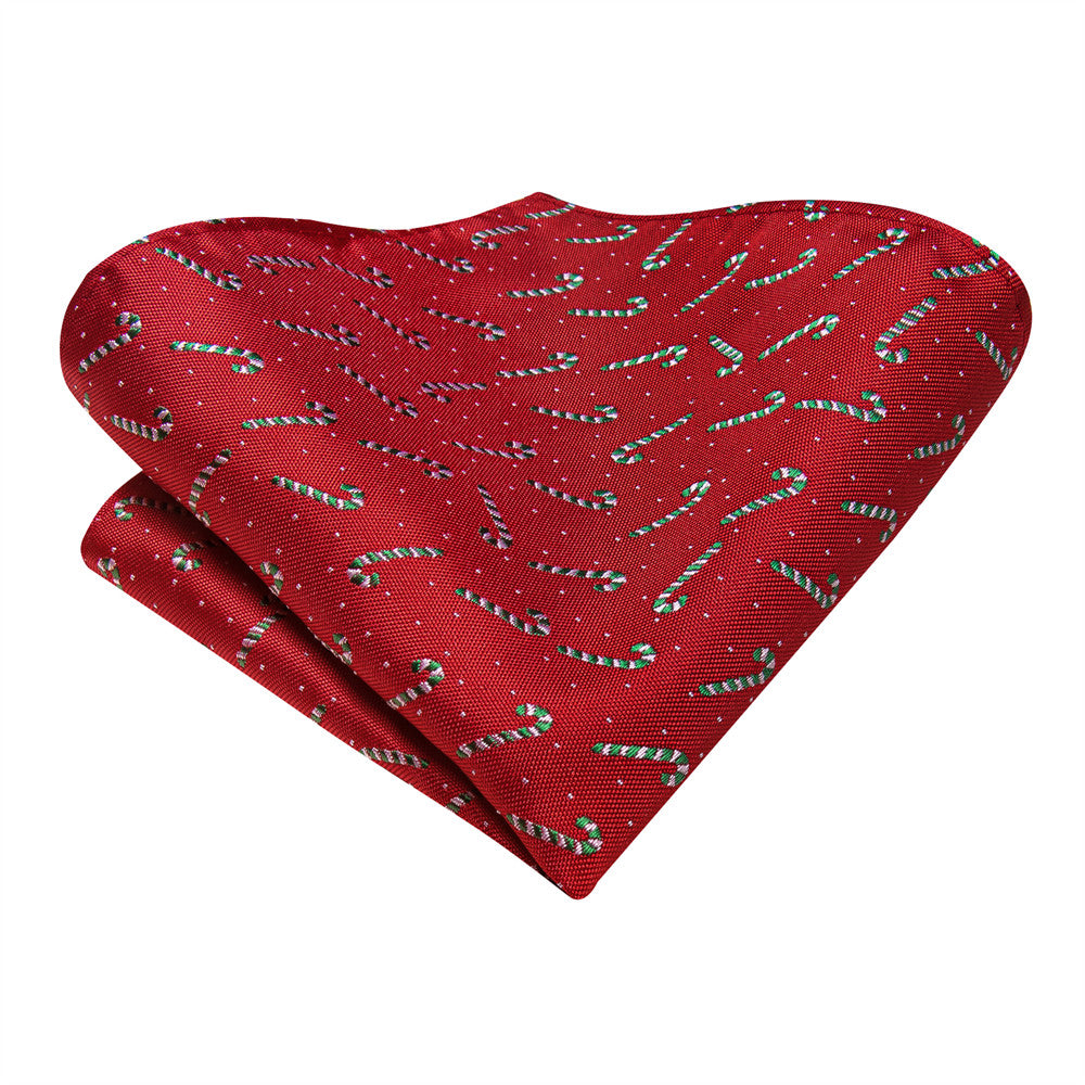 Hi-Tie Red Candy Cane Christmas Tie Pocket Square Cufflinks Set