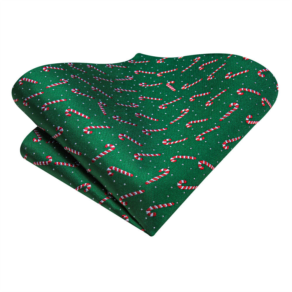 Hi-Tie Christmas Green Red Candy Cane Tie Pocket Square Cufflinks Set