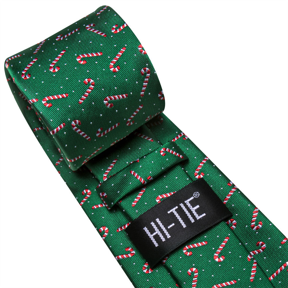 Hi-Tie Christmas Green Red Candy Cane Tie Pocket Square Cufflinks Set