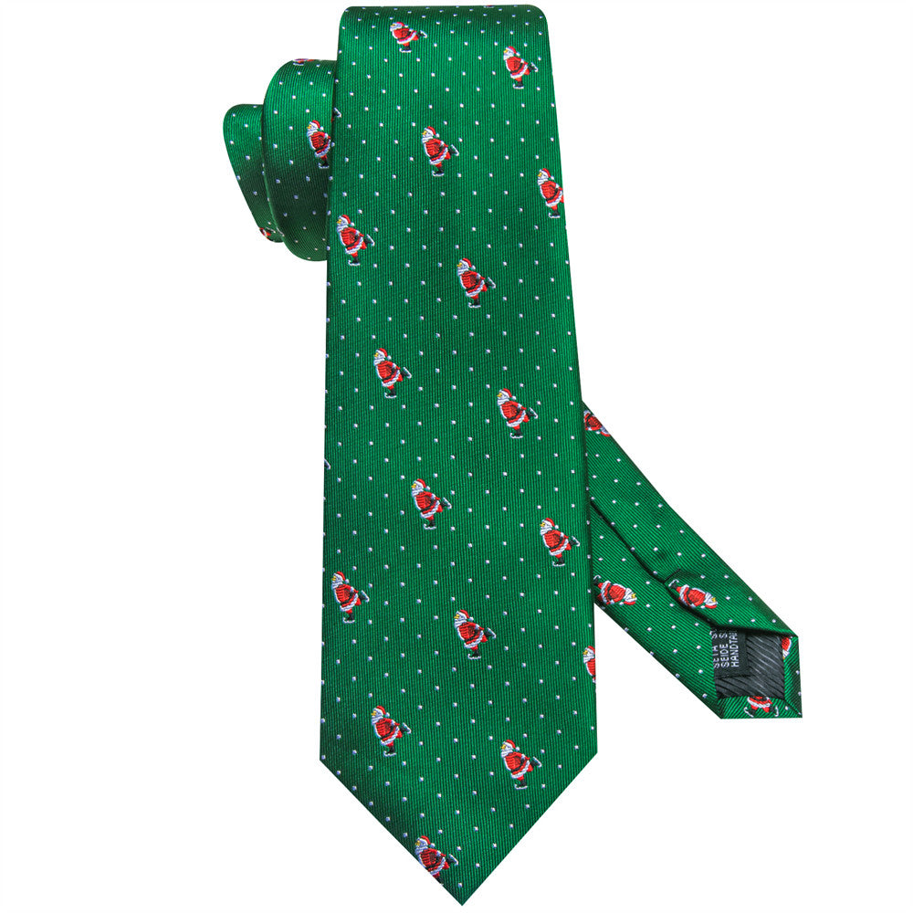 Hi-Tie Green Christmas Necktie White Polka Dots Santa Designer Tie Set