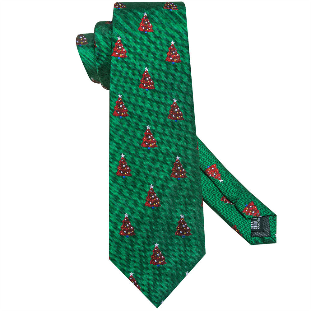 Hi-Tie Green Red Pine Christmas Designer Necktie Set