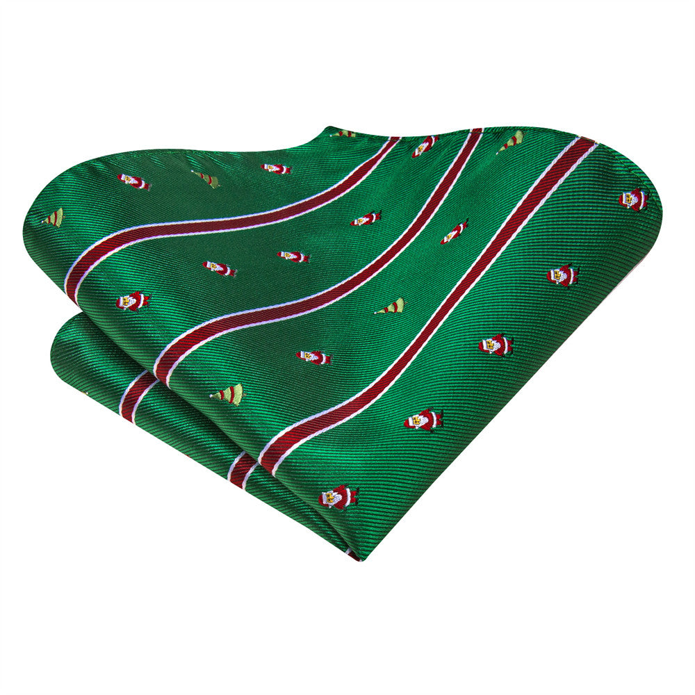 Hi-Tie Green Red Striped Santa Christmas Designer Necktie Set