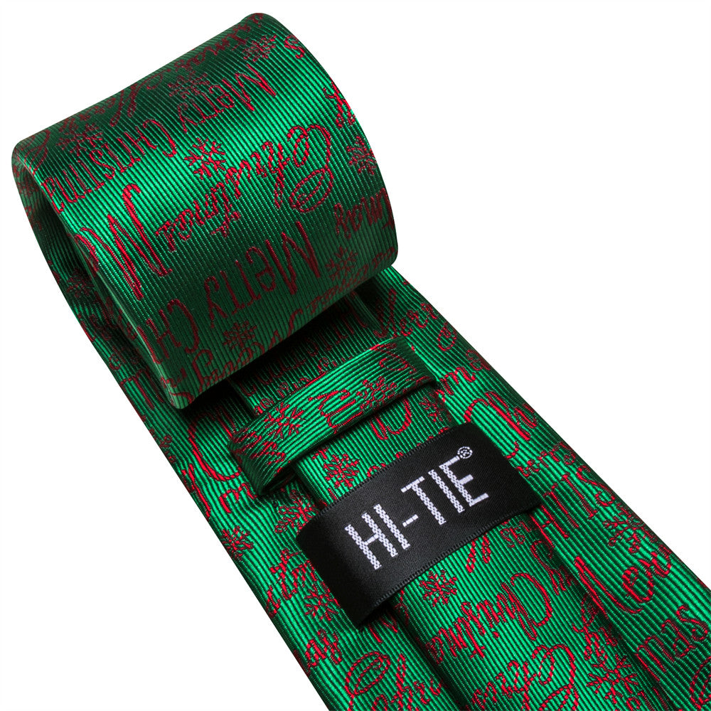 Hi-Tie Green Red Christmas Letters Designer Silk Necktie Set