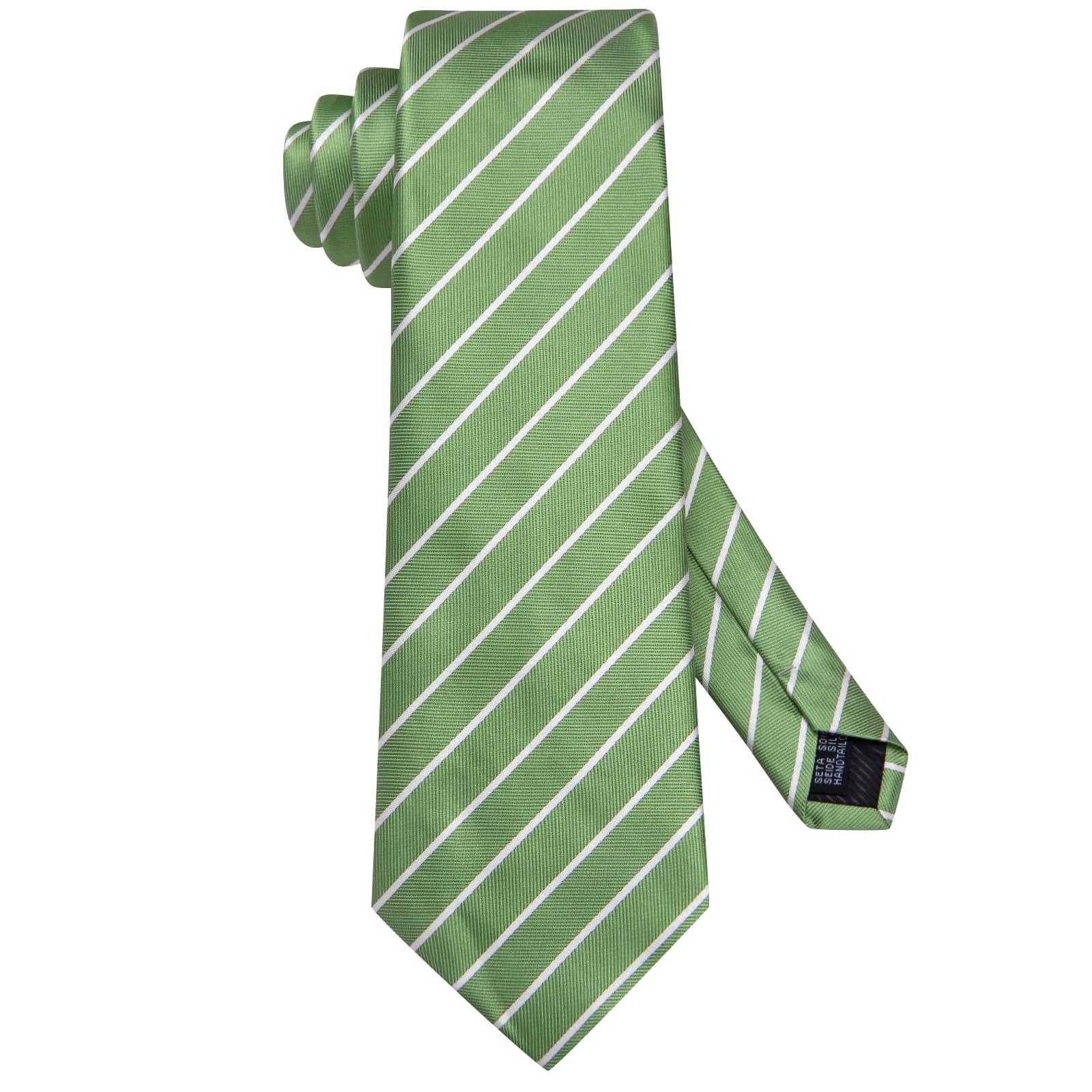 Hi-Tie Sage Green White Striped Silk Mens Tie Pocket Square Cufflinks  Set