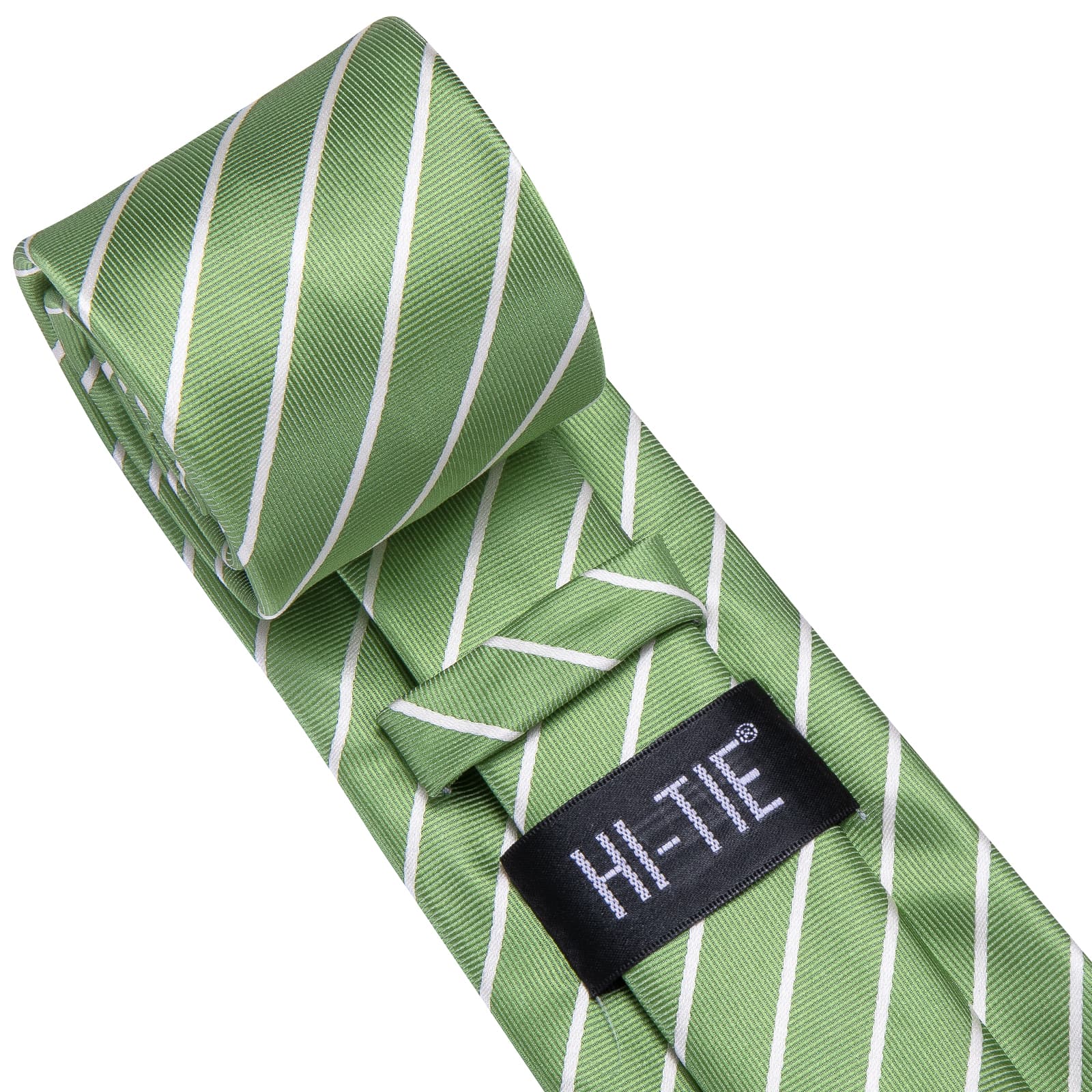 Hi-Tie Sage Green White Striped Silk Mens Tie Pocket Square Cufflinks  Set