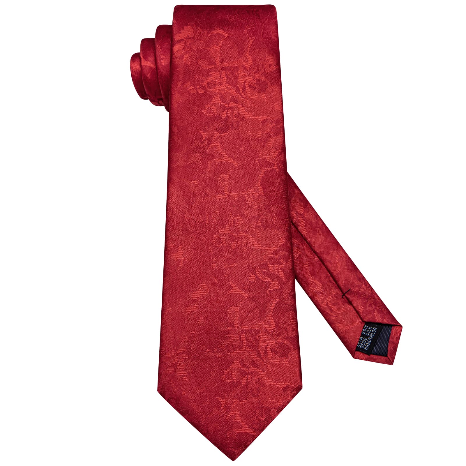 Hi-Tie Deep Wine Red Floral Silk Mens Tie Handkerchief Cufflinks Set