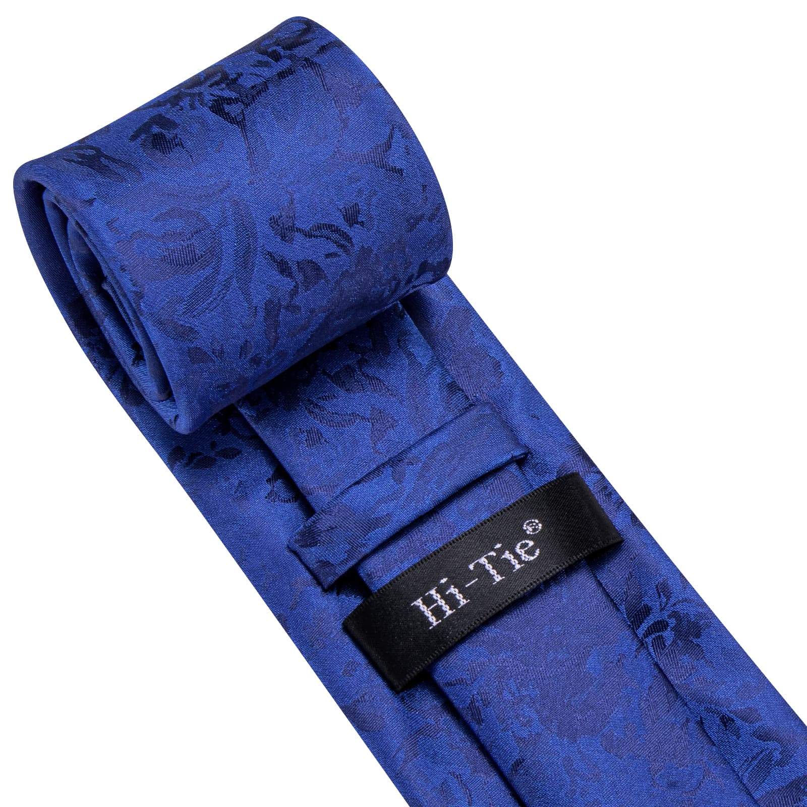 Hi-Tie Cerulean Blue Floral Silk Mens Tie Handkerchief Cufflinks Set