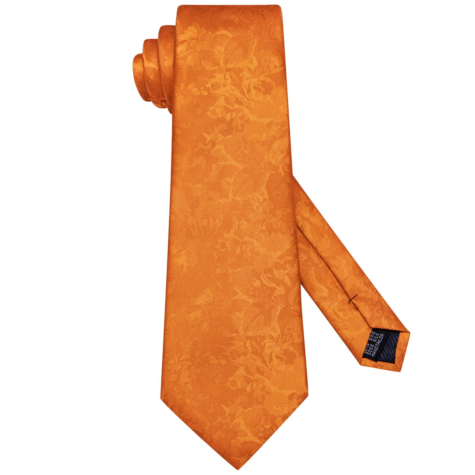 Hi-Tie Burnt Orange Floral Silk Mens Tie Handkerchief Cufflinks Set