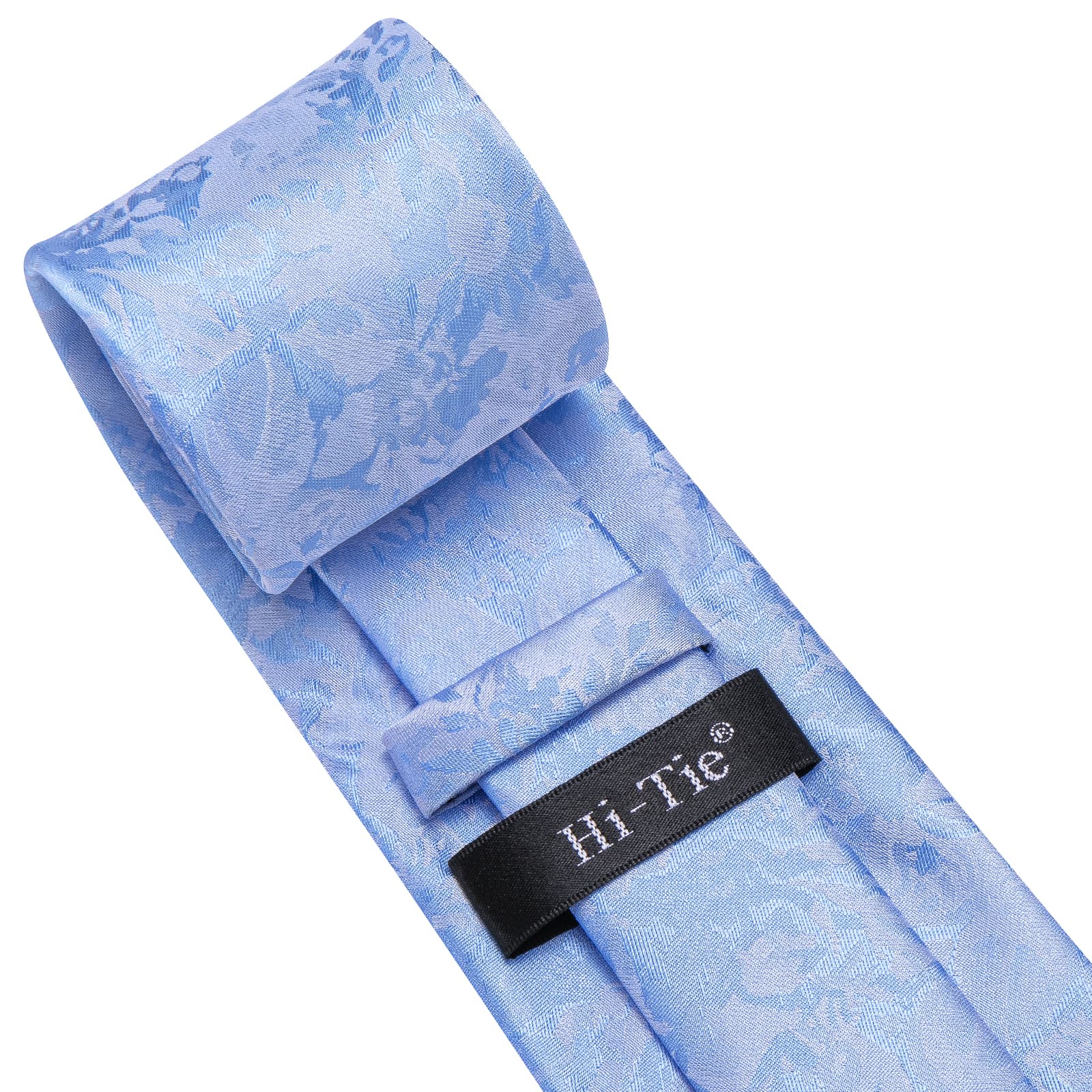 Hi-Tie Sky Blue Floral Silk Mens Tie Handkerchief Cufflinks Set